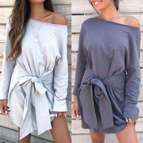 Dresses & Skirts - Solid Charcoal Waist Tie One Shoulder Dress